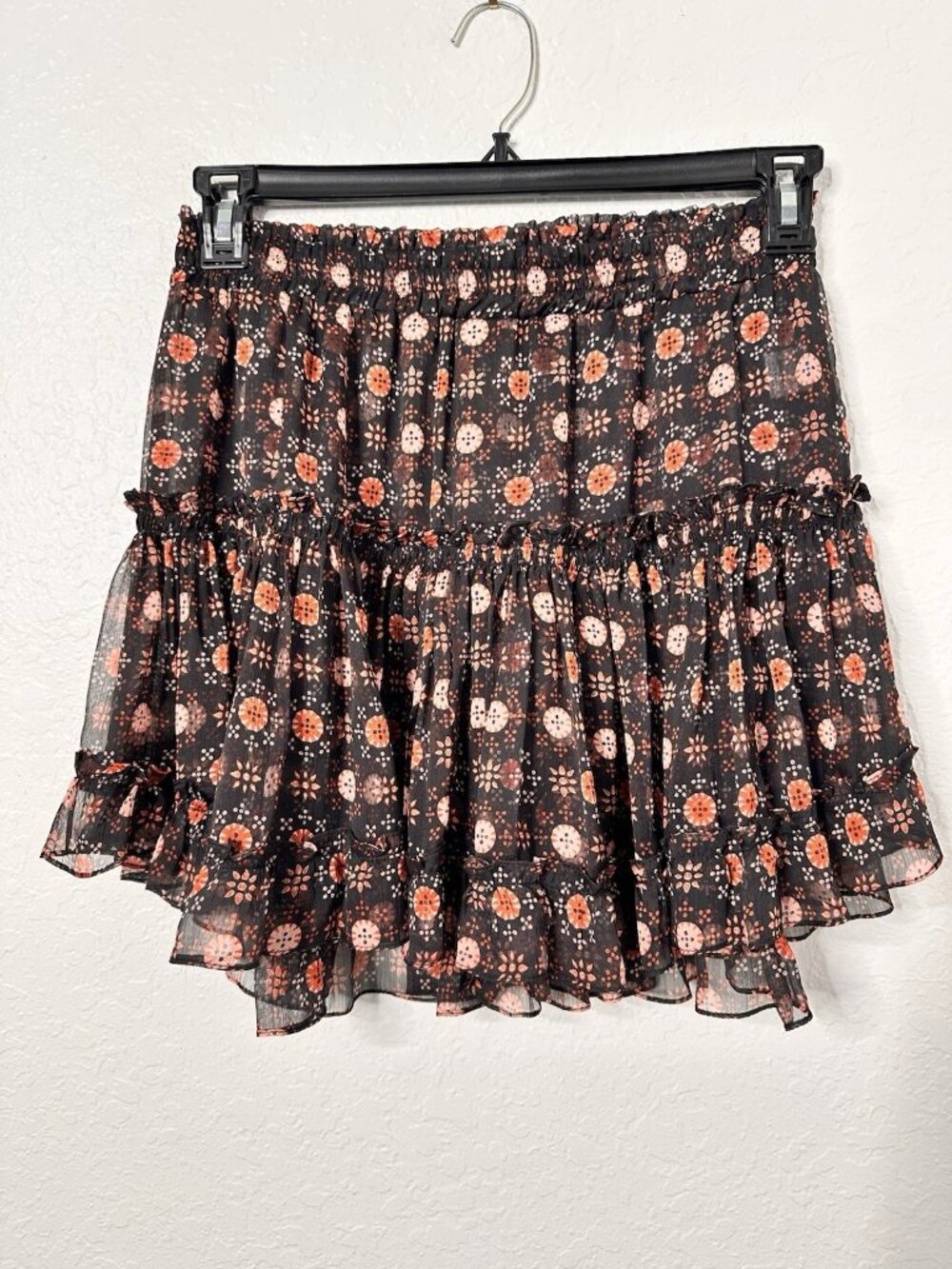 MISA LA. Marion Mini Ruffle Skirt in Black Onyx Medallion Chiffon - Picture 5 of 8